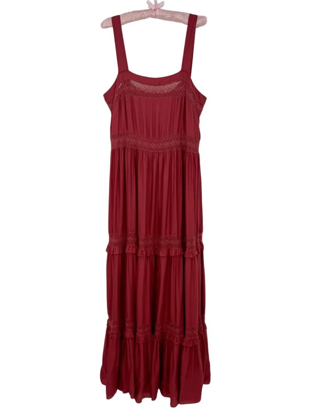 Free People Lace Trim Tiered Ruffle Maxi Slip Dress M | Whimsical Ethereal Boho - Picture 2 of 16